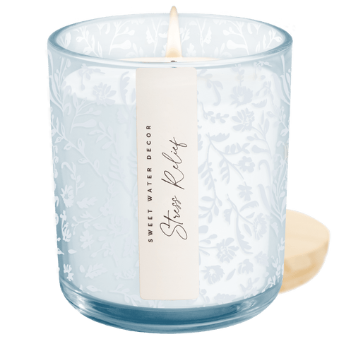 Stress Relief Soy Candle - Blue Tinted Glass Jar - 12 oz in - Candles photo