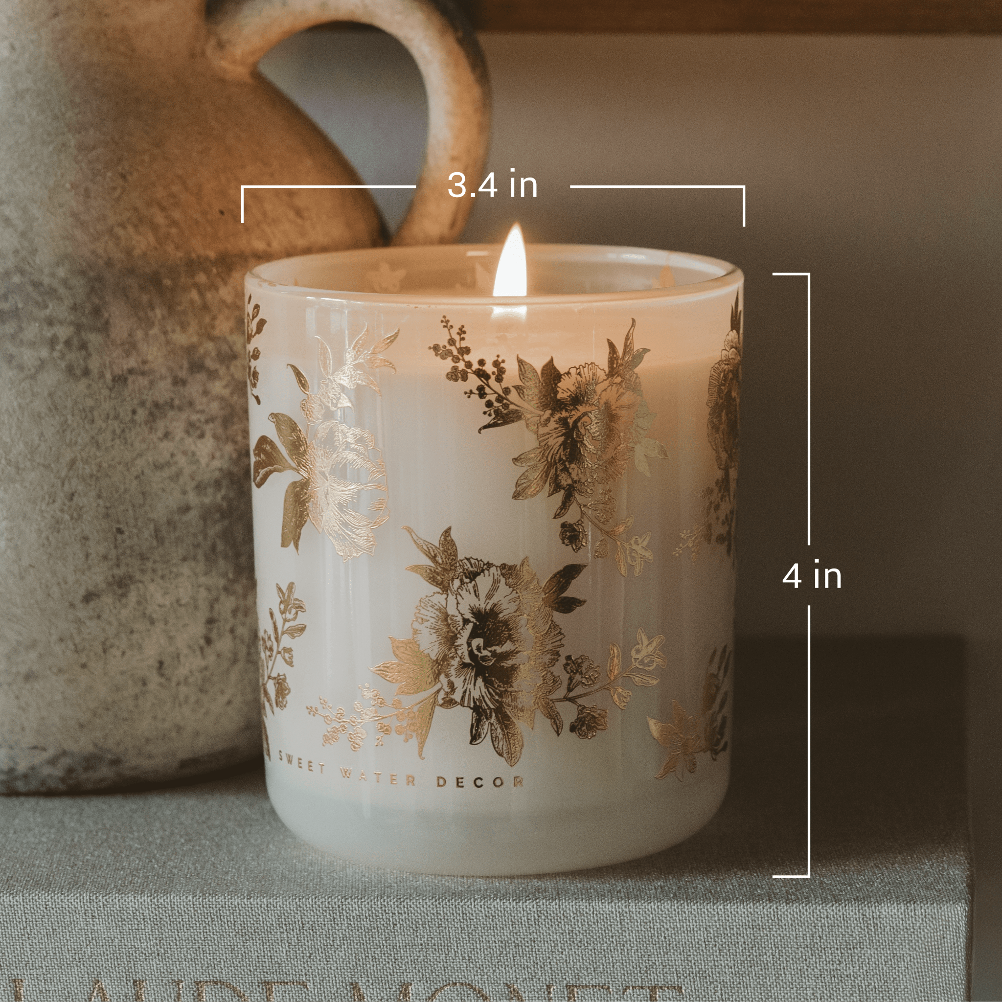 Gold Delft Soy Candle - White Translucent Tinted Glass Jar - 12 oz in - Candles photo