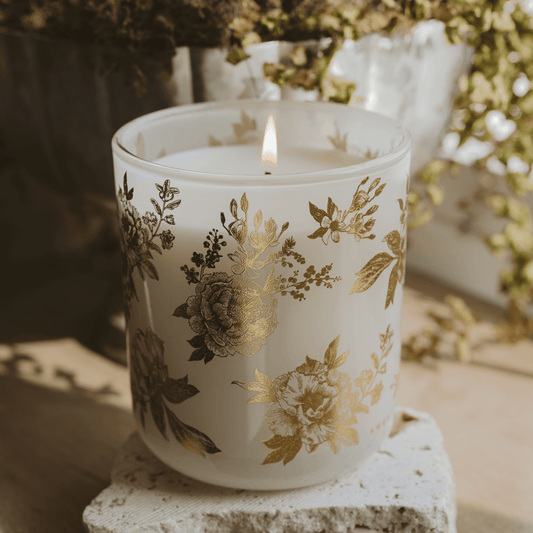 Gold Delft Soy Candle - White Translucent Tinted Glass Jar - 12 oz in - Candles photo