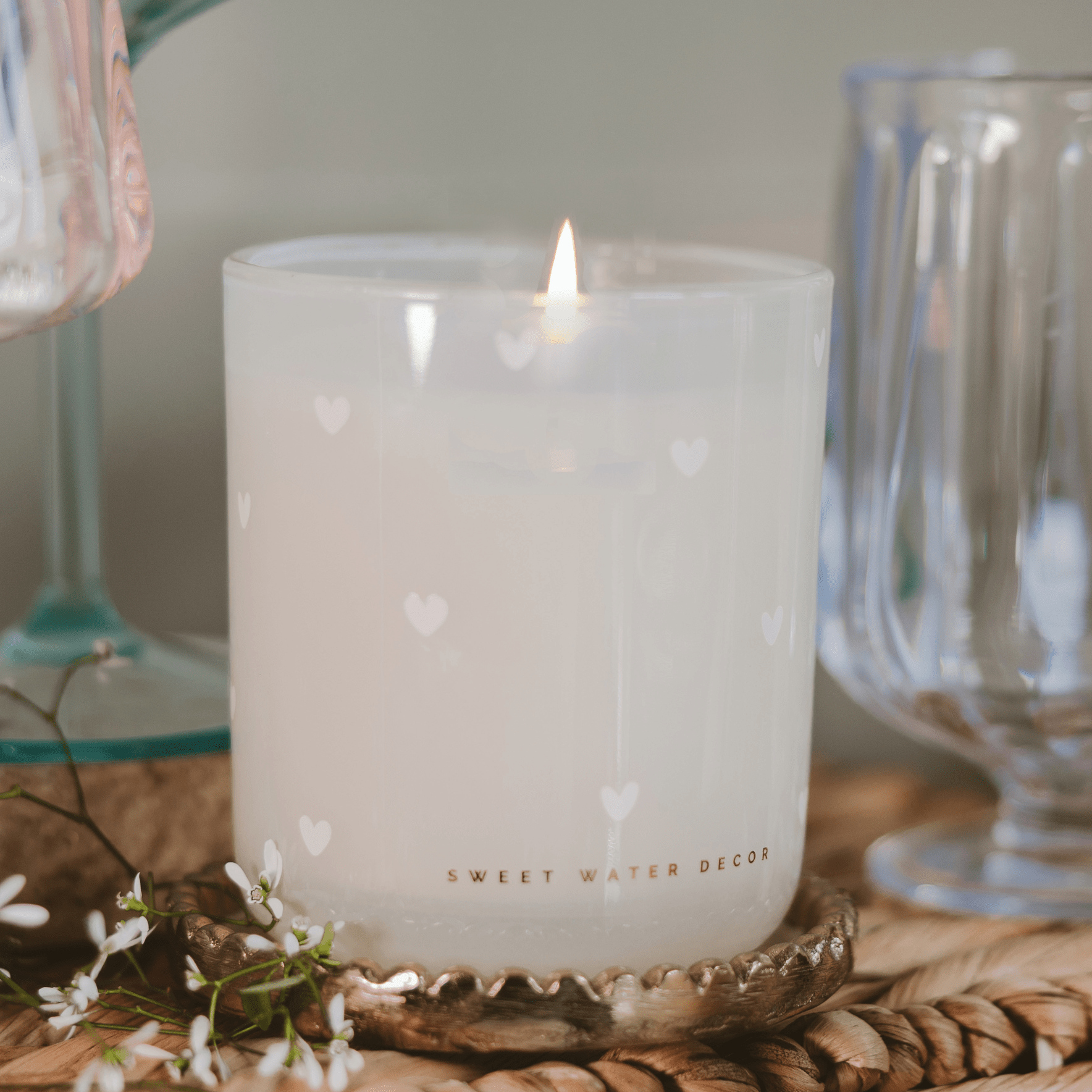 All Over Hearts Soy Candle - Tinted Glass Jar - 12 oz in - Candles photo