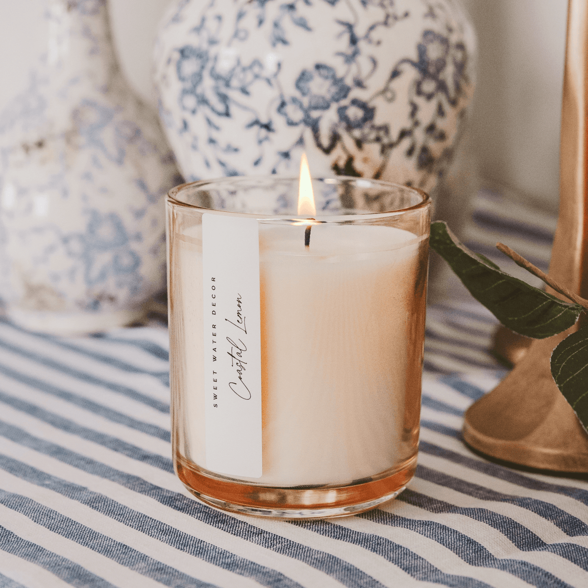 Coastal Lemon Soy Candle - Tinted Glass Jar - 12 oz | Sweet Water Decor in - Candles photo