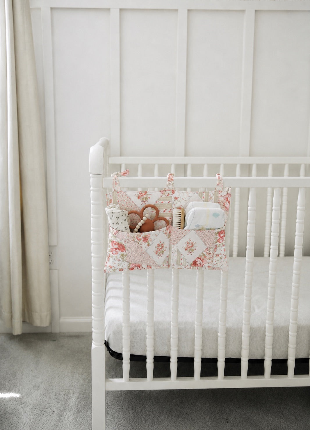 Crib Diaper Caddy Storage Organizer Nursery Room - Pink Patchwork