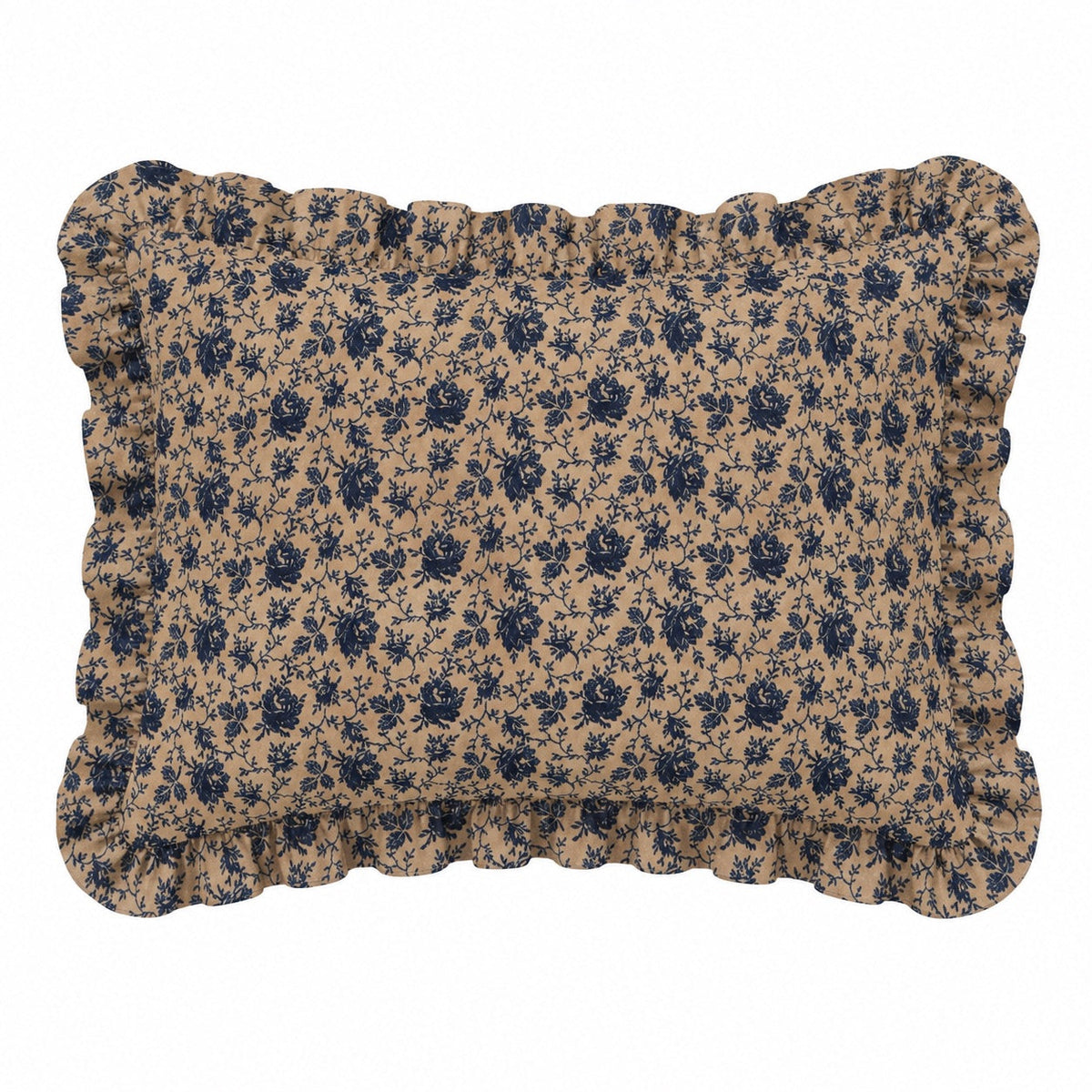 Little Mae & Co. Standard Ruffle Pillow Case Cover - Blue Brown Rose
