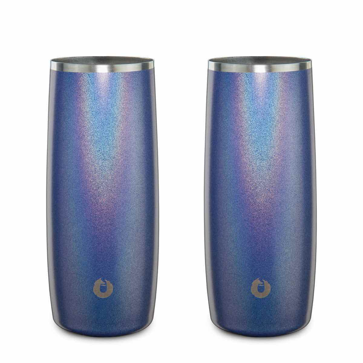 Stainless Steel Highball Cocktail Glass Set, Set of 2 - Shimmer Blue in ShimmerBlue - Drinkware photo