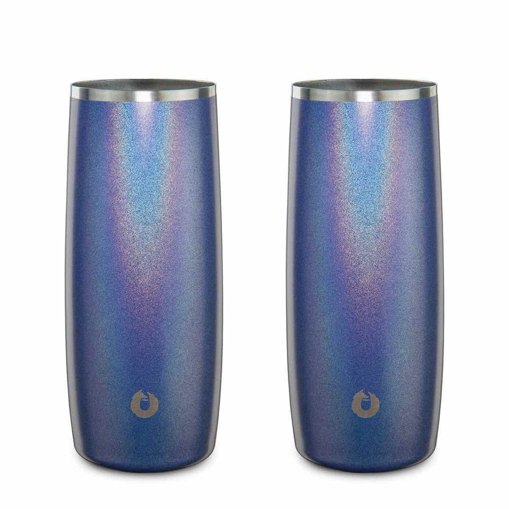 Stainless Steel Highball Cocktail Glass Set, Set of 2 - Shimmer Blue in ShimmerBlue - Drinkware photo