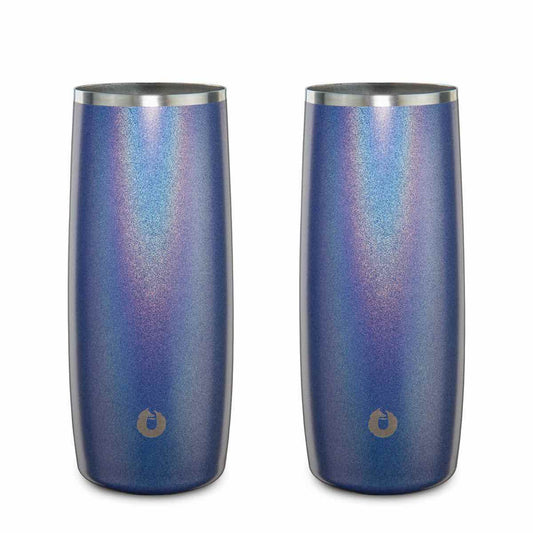 Stainless Steel Highball Cocktail Glass Set, Set of 2 - Shimmer Blue in ShimmerBlue - Drinkware photo