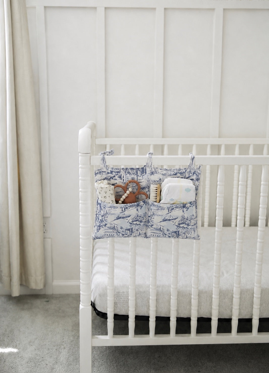 Crib Diaper Caddy Storage Organizer Nursery Room - Blue Toile