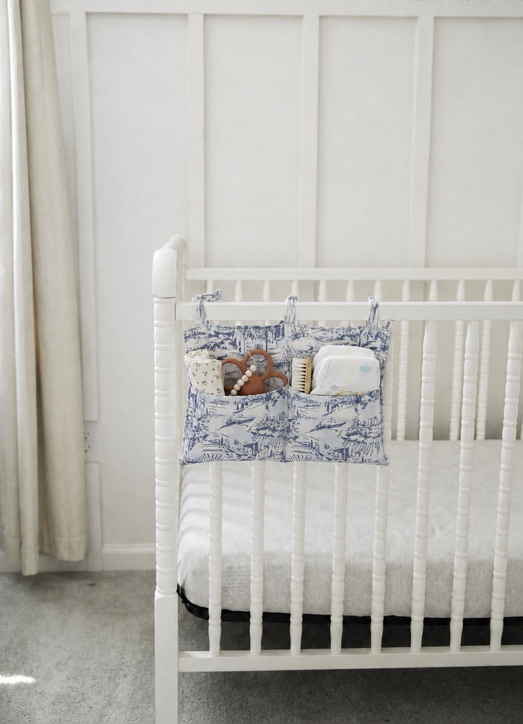 Crib Diaper Caddy Storage Organizer Nursery Room - Blue Toile
