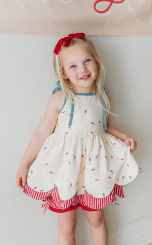 Scallop Tunic Set - Red, White, and Boom -