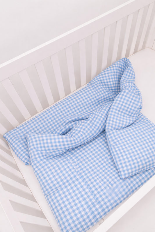 Blue White Gingham Crib Quilted Blanket in - photo