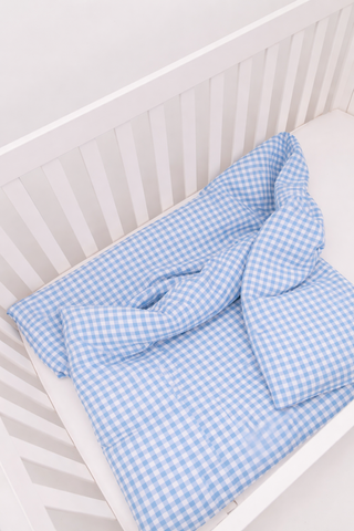 Blue White Gingham Crib Quilted Blanket