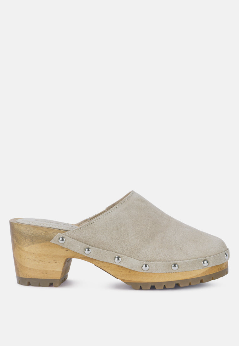 Cedrus Fine Suede Studded Clogs Mules in Beige - Clogs photo