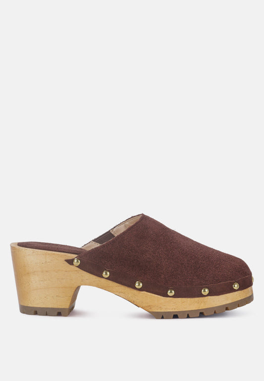 Cedrus Fine Suede Studded Clogs Mules in Brown - Clogs photo