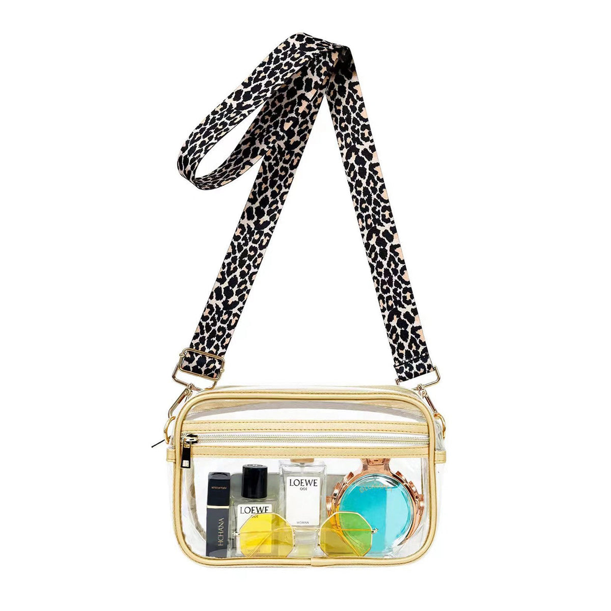 Kendall Leopard Stadium Camera Crossbody - Champagne