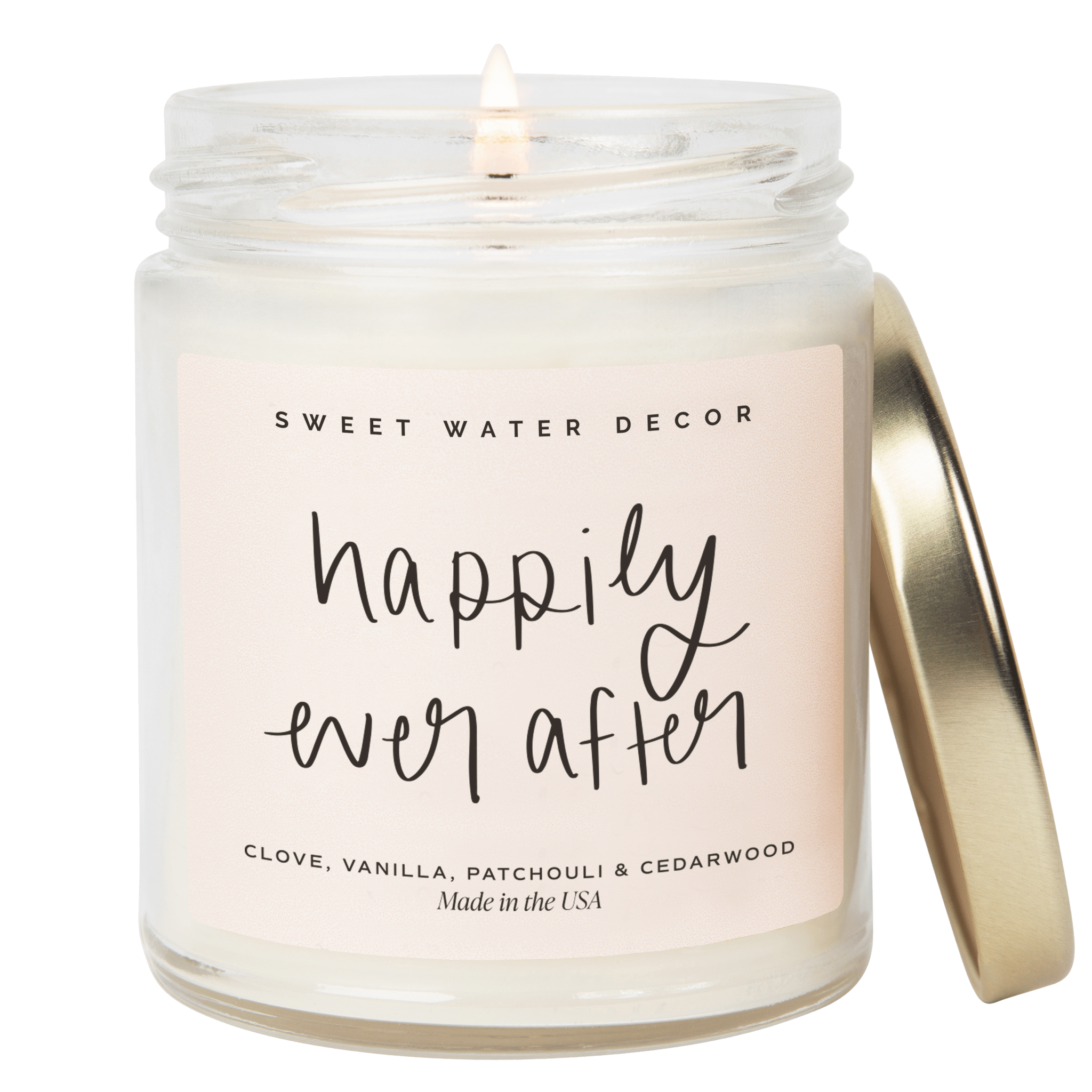 Happily Ever After Soy Candle - Clear Jar - 9 oz (Palo Santo Patchouli) in - Candles photo