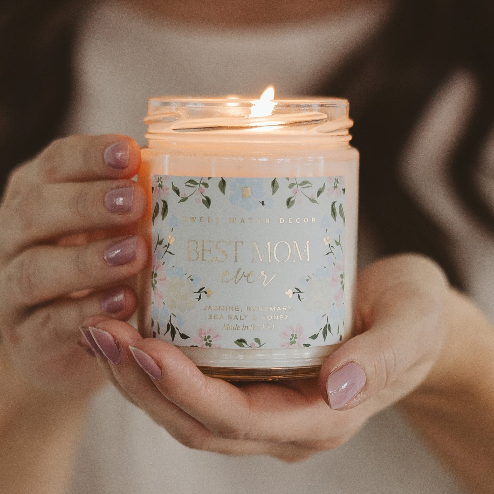 Best Mom Ever Soy Patterned Candle - Clear Jar - 9 oz (Wildflowers and Salt) in - Candles photo