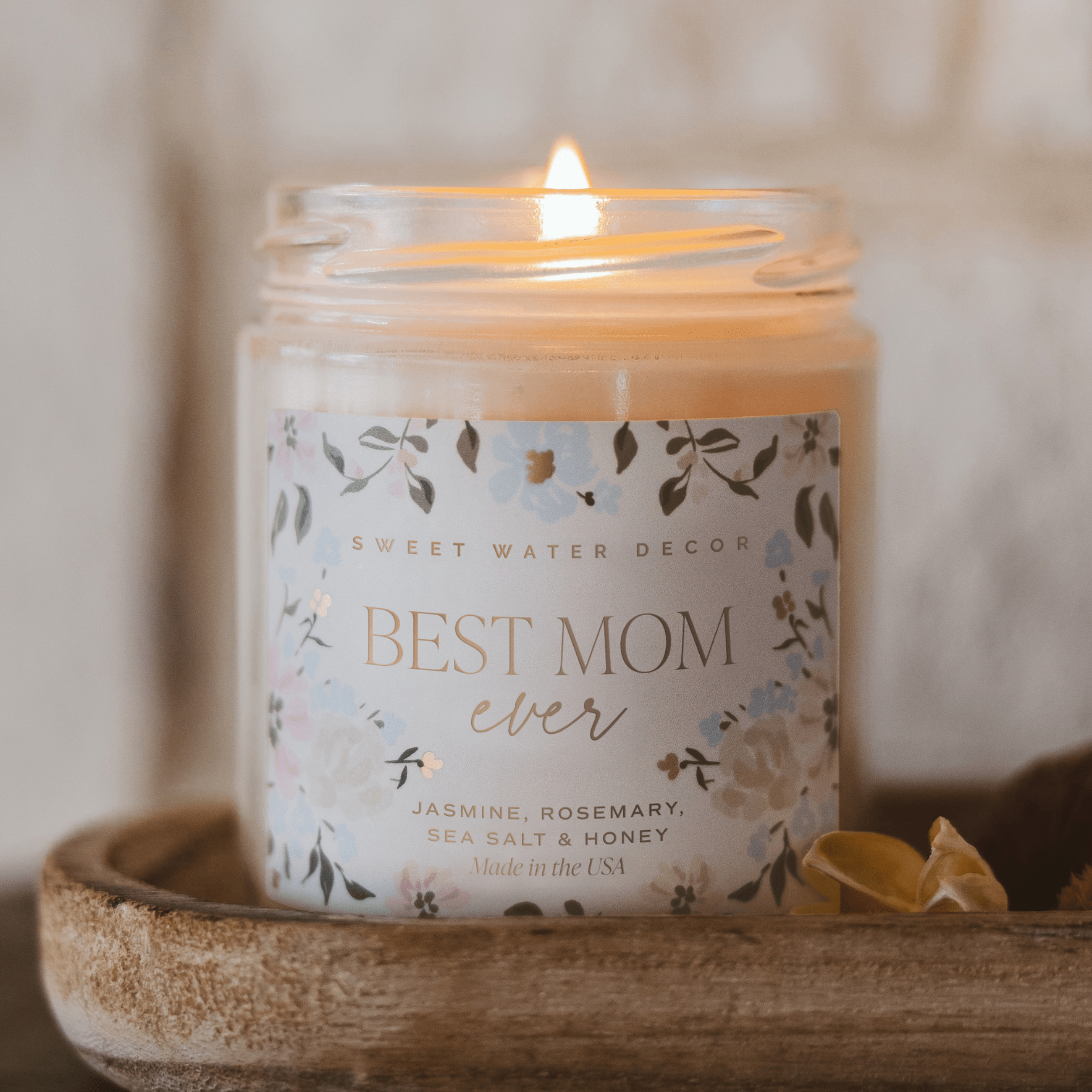 Best Mom Ever Soy Patterned Candle - Clear Jar - 9 oz (Wildflowers and Salt) in - Candles photo