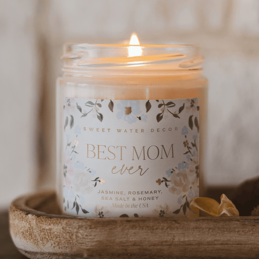 Best Mom Ever Soy Patterned Candle - Clear Jar - 9 oz (Wildflowers and Salt) in - Candles photo