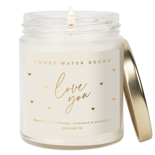 Love You Soy Candle Patterned - Clear Jar - 9 oz (Driftwood and Mahogany) in - Candles photo