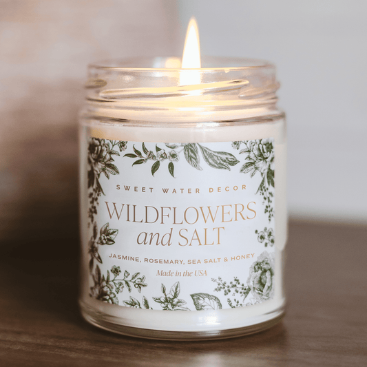 Wildflowers and Salt Soy Patterned Candle - Clear Jar - 9 oz in - Candles photo
