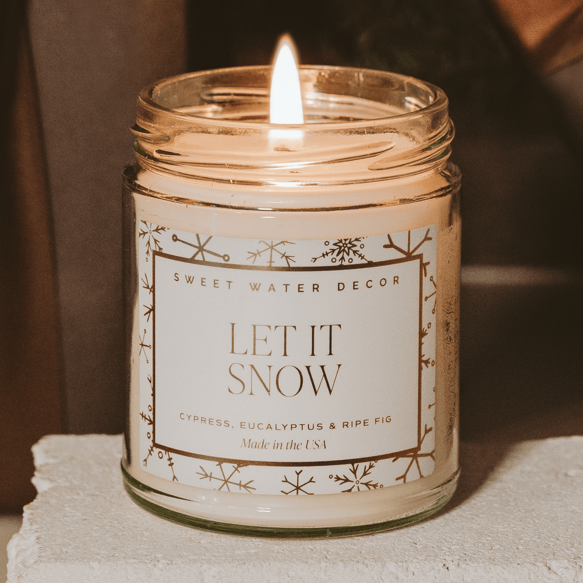 Let It Snow Soy Candle - Patterned 9 oz Clear Jar in - Candles photo