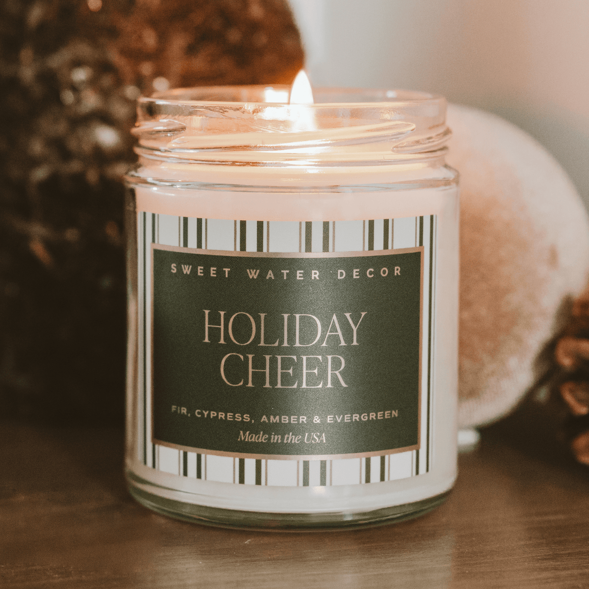 Holiday Cheer Soy Candle - 9 oz Patterned Clear Jar in - Candles photo