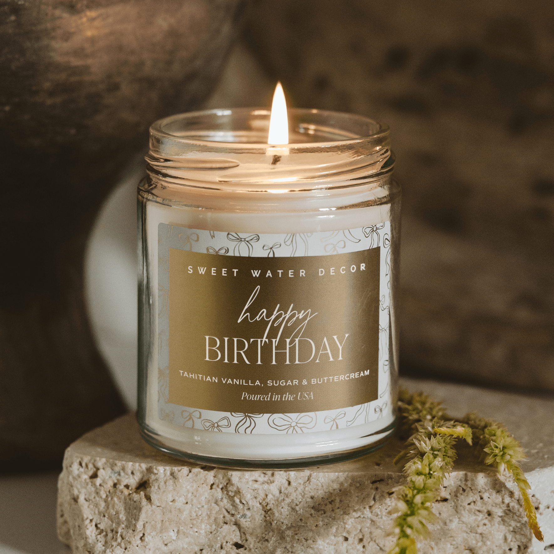 Sweet Water Decor Happy Birthday Soy Candle - Clear Patterned Jar - 9 oz in - Candles photo