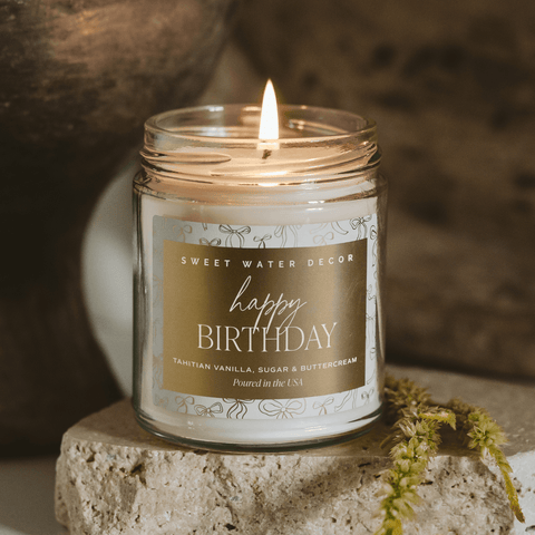 Sweet Water Decor Happy Birthday Soy Candle - Clear Patterned Jar - 9 oz in - Candles photo