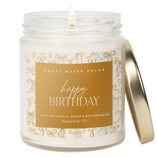 Sweet Water Decor Happy Birthday Soy Candle - Clear Patterned Jar - 9 oz in - Candles photo