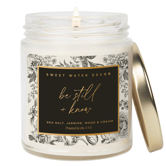 Be Still and Know Soy Candle - Clear Patterned Jar - 9 oz in - Candles photo