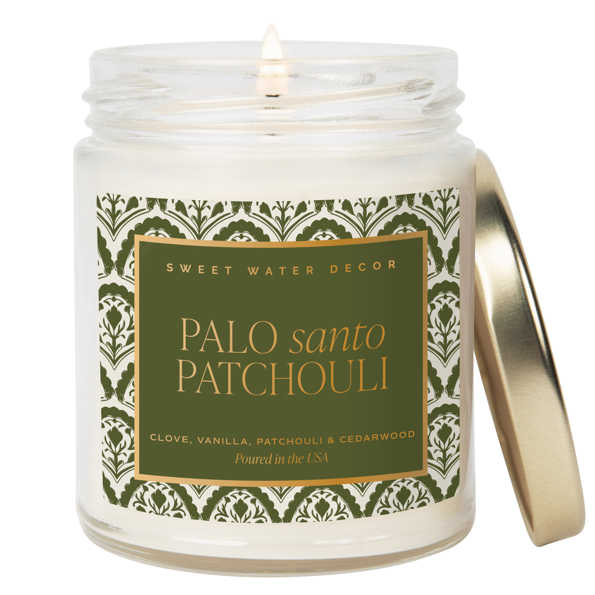 Palo Santo Patchouli Soy Candle - Clear Patterned Jar - 9 oz in - Candles photo