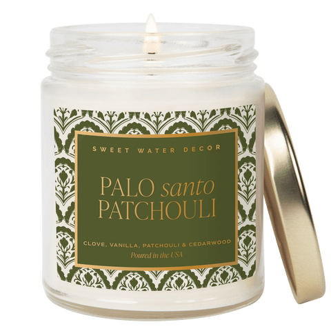 Palo Santo Patchouli Soy Candle - Clear Patterned Jar - 9 oz in - Candles photo