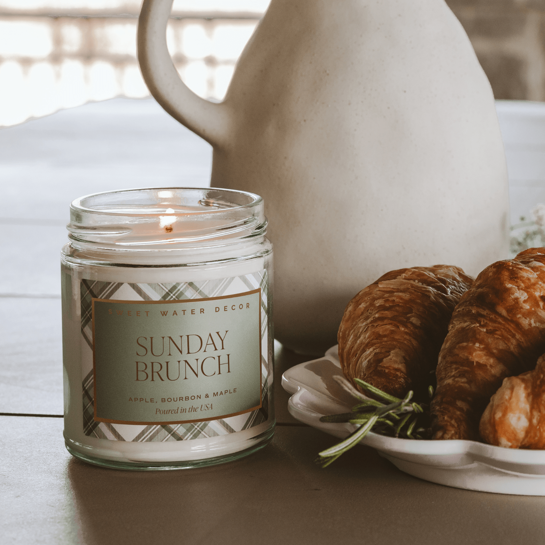 Sunday Brunch Soy Candle - Clear Patterned Jar - 9 oz in - Candles photo