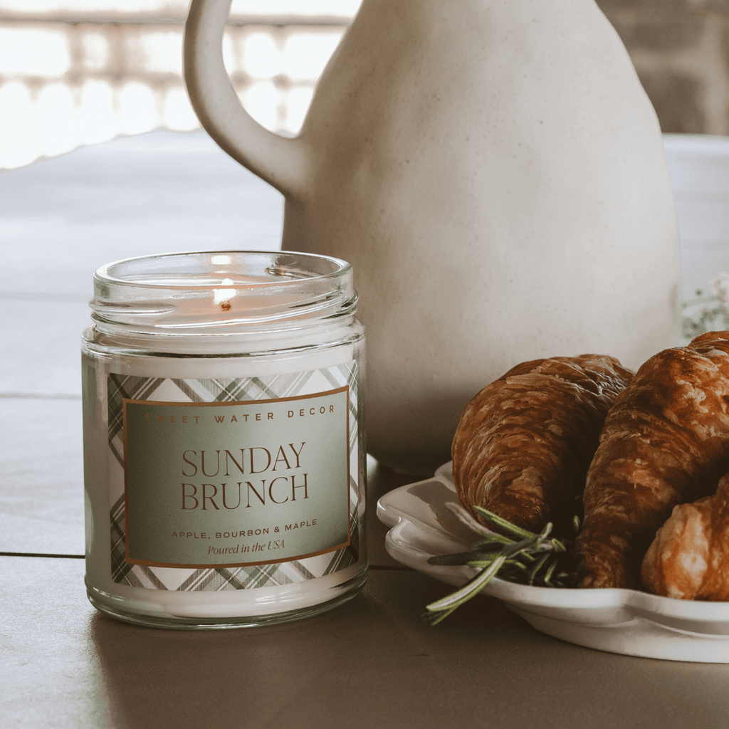 Sunday Brunch Soy Candle - Clear Patterned Jar - 9 oz in - Candles photo