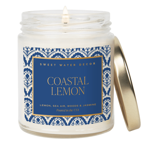 Coastal Lemon Soy Candle - Clear Patterned Jar - 9 oz | Sweet Water Decor in - Candles photo