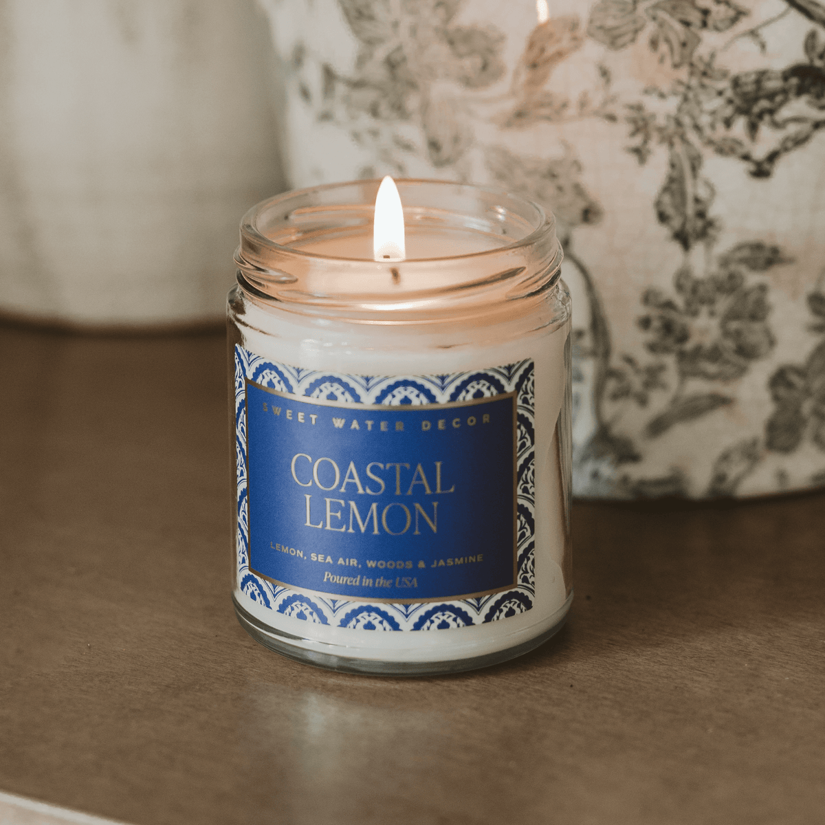 Coastal Lemon Soy Candle - Clear Patterned Jar - 9 oz | Sweet Water Decor in - Candles photo