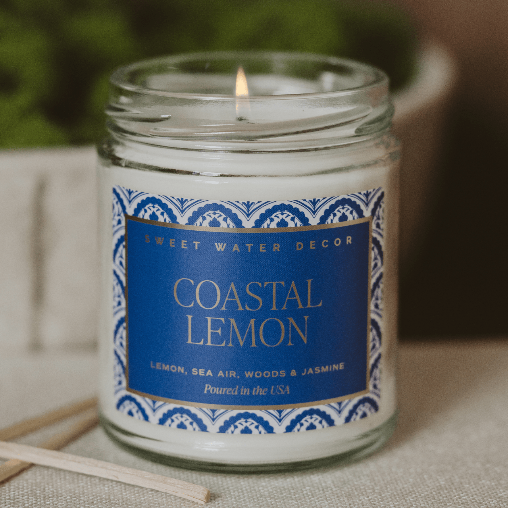 Coastal Lemon Soy Candle - Clear Patterned Jar - 9 oz | Sweet Water Decor in - Candles photo