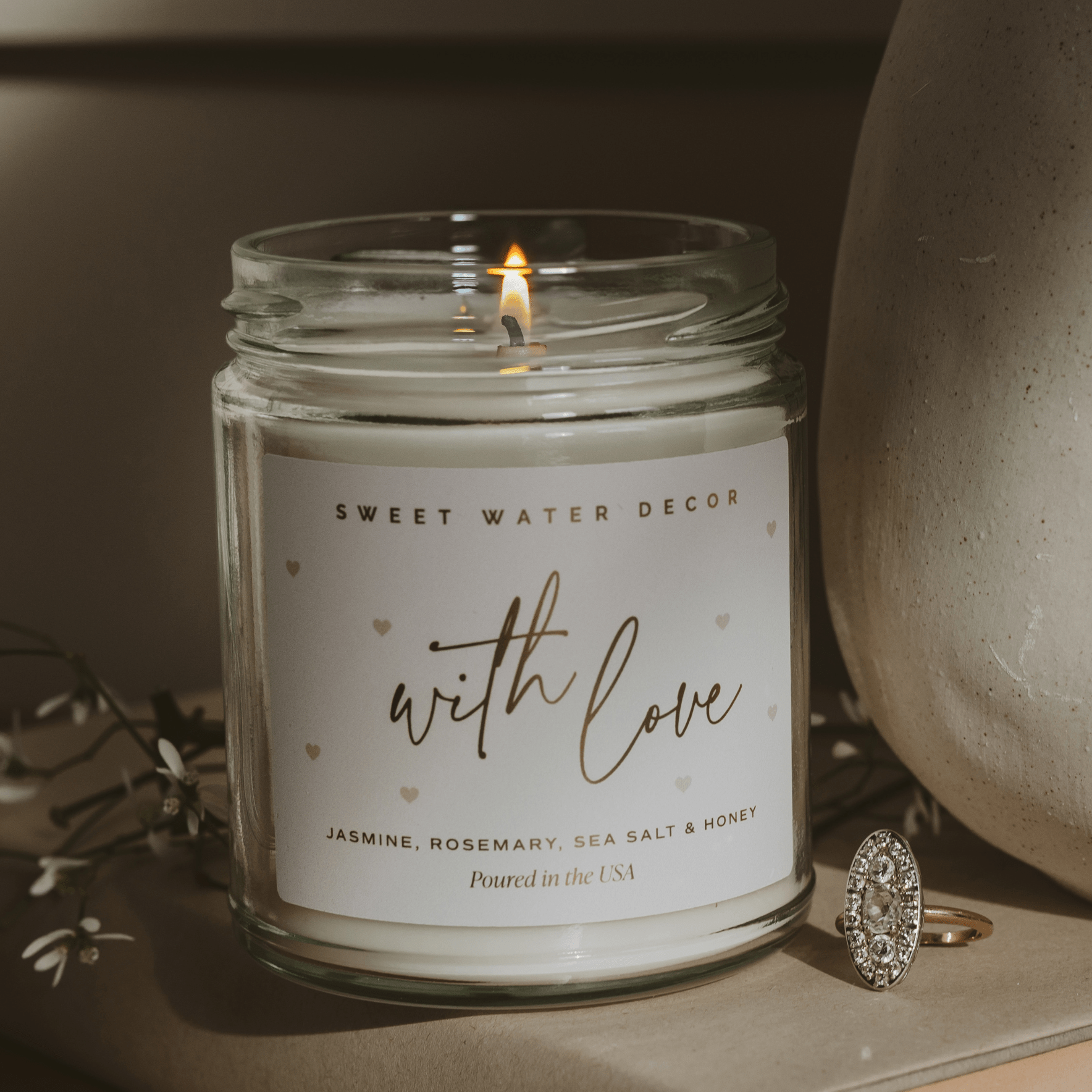With Love Soy Patterned Candle - Clear Jar - 9 oz in - Candles photo