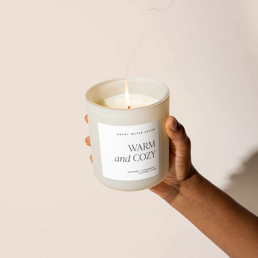 Warm and Cozy Soy Candle - Tan Matte Jar - 15 oz in - Candles photo
