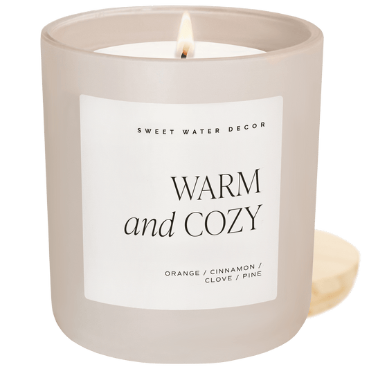 Warm and Cozy Soy Candle - Tan Matte Jar - 15 oz in - Candles photo