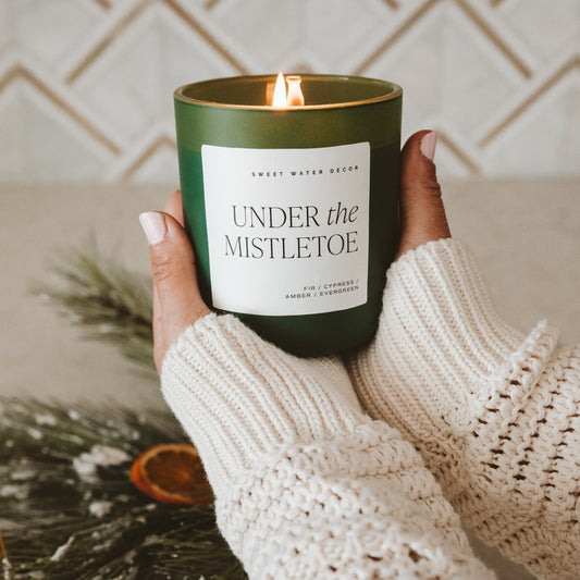 Under the Mistletoe Soy Candle - Green Matte Jar - 15 oz (Fraser Fir) in - Candles photo