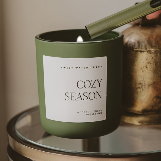 Cozy Season Soy Candle - Olive Matte Jar - 15 oz in - Candles photo