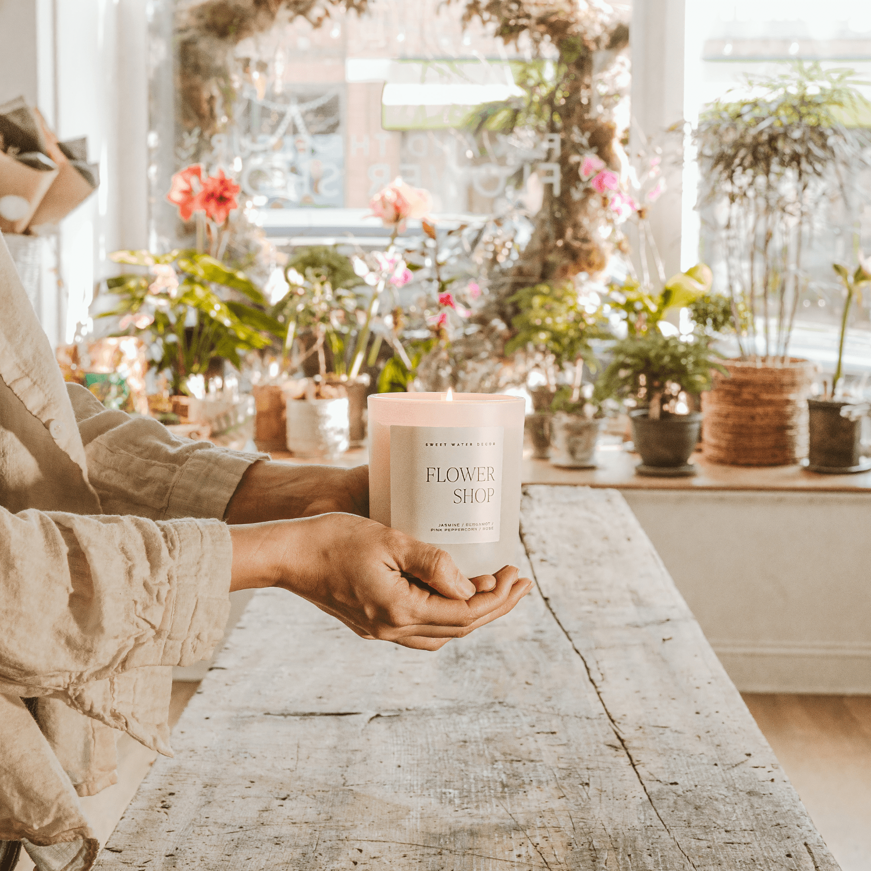 Flower Shop Soy Candle - Tan Matte Jar - 15 oz in - Candles photo