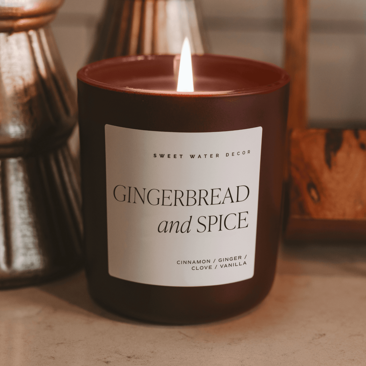 Gingerbread and Spice Soy Candle - Brown Matte Jar - 15 oz in - Candles photo