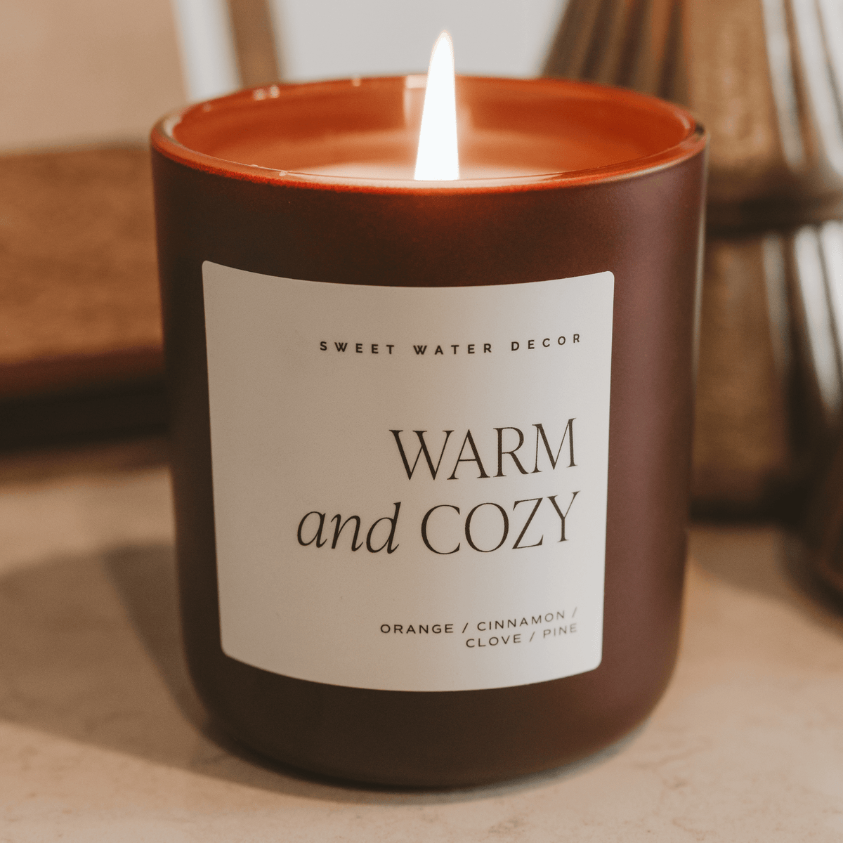 Warm and Cozy Soy Candle - Brown Matte Jar - 15 oz in - Candles photo