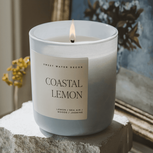 Sweet Water Decor Coastal Lemon Soy Candle - Blue Matte Jar - 15 oz in - Candles photo