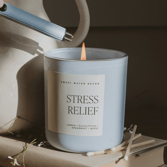 Stress Relief Soy Candle - Blue Matte Jar - 15 oz in - Candles photo