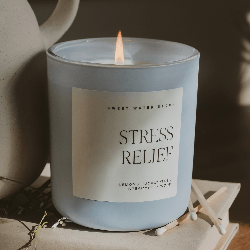 Stress Relief Soy Candle - Blue Matte Jar - 15 oz in - Candles photo