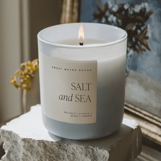 Salt and Sea Soy Candle - Blue Matte Jar - 15 oz in - Candles photo