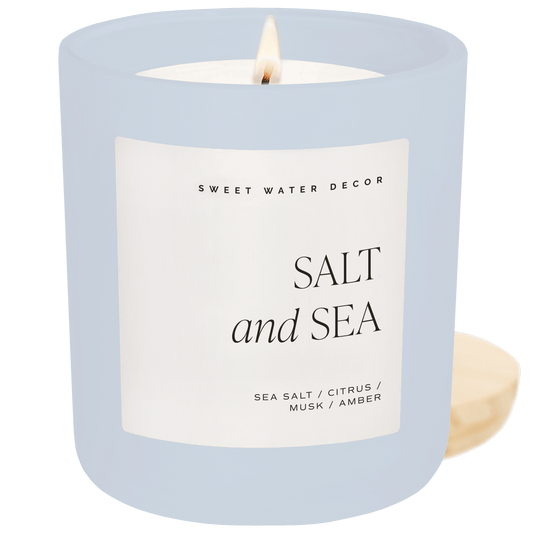 Salt and Sea Soy Candle - Blue Matte Jar - 15 oz in - Candles photo